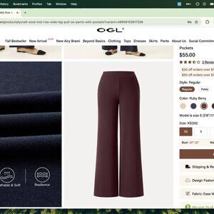 Lyocell Wool Mid Rise Wide Leg Pull-on Pants with Pockets- Berry color